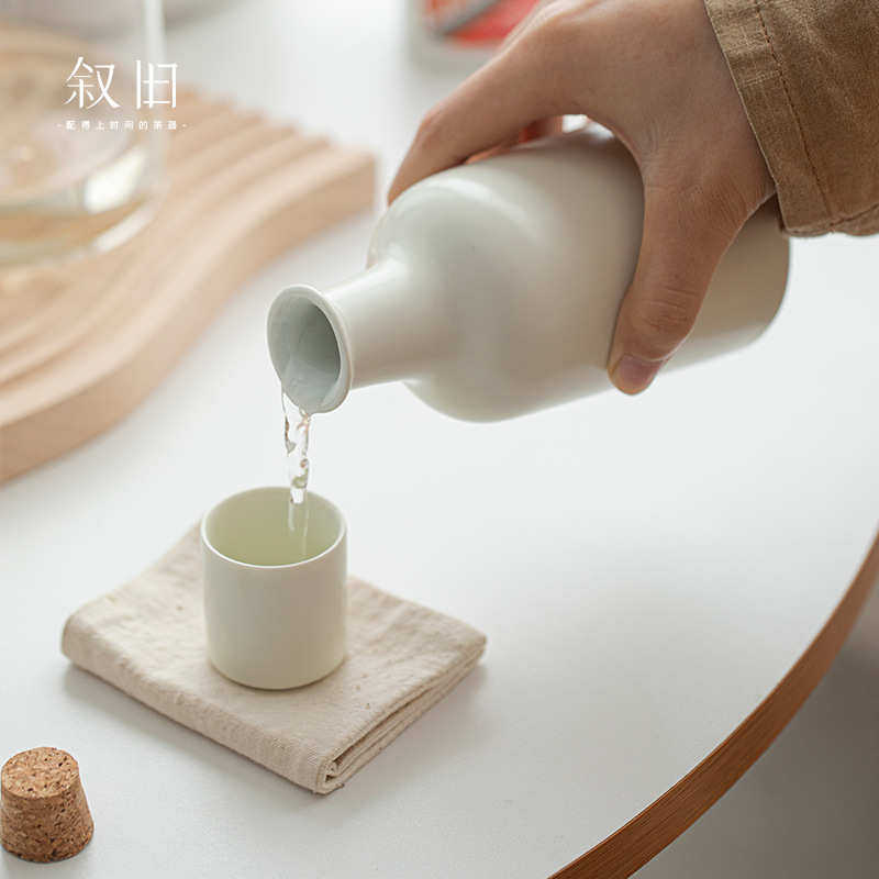 叙旧 INS奶油黄陶瓷家用烫酒壶老式温酒器冰清酒分酒具白酒杯套装