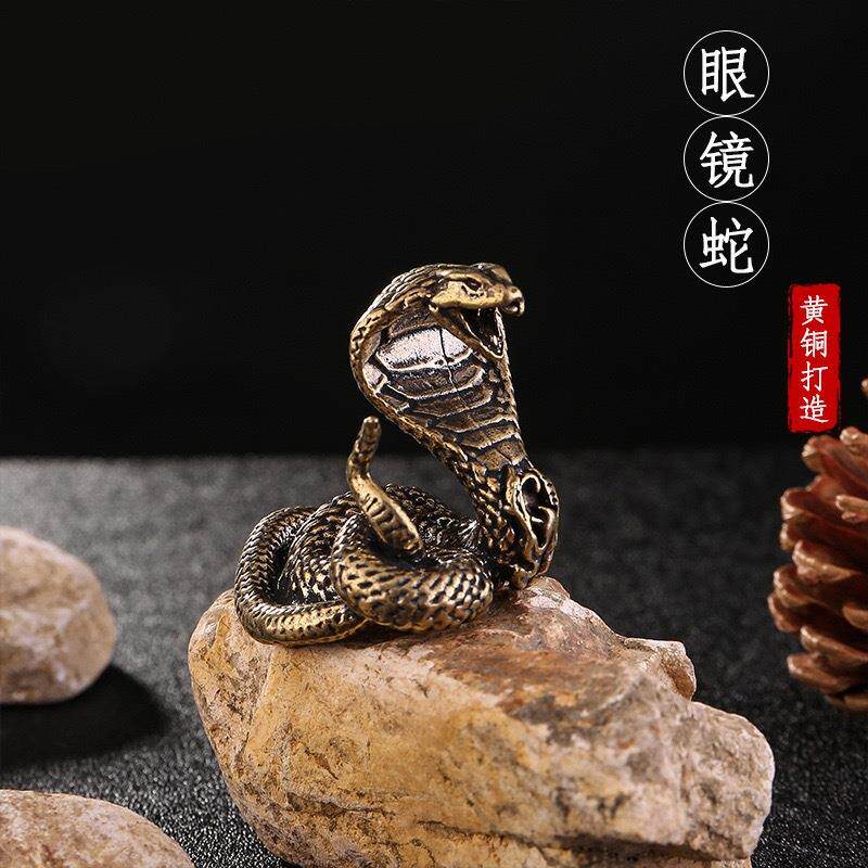 跨境黄铜复古眼镜蛇摆件创意动物生肖蛇办公桌面装饰工艺品铜摆件