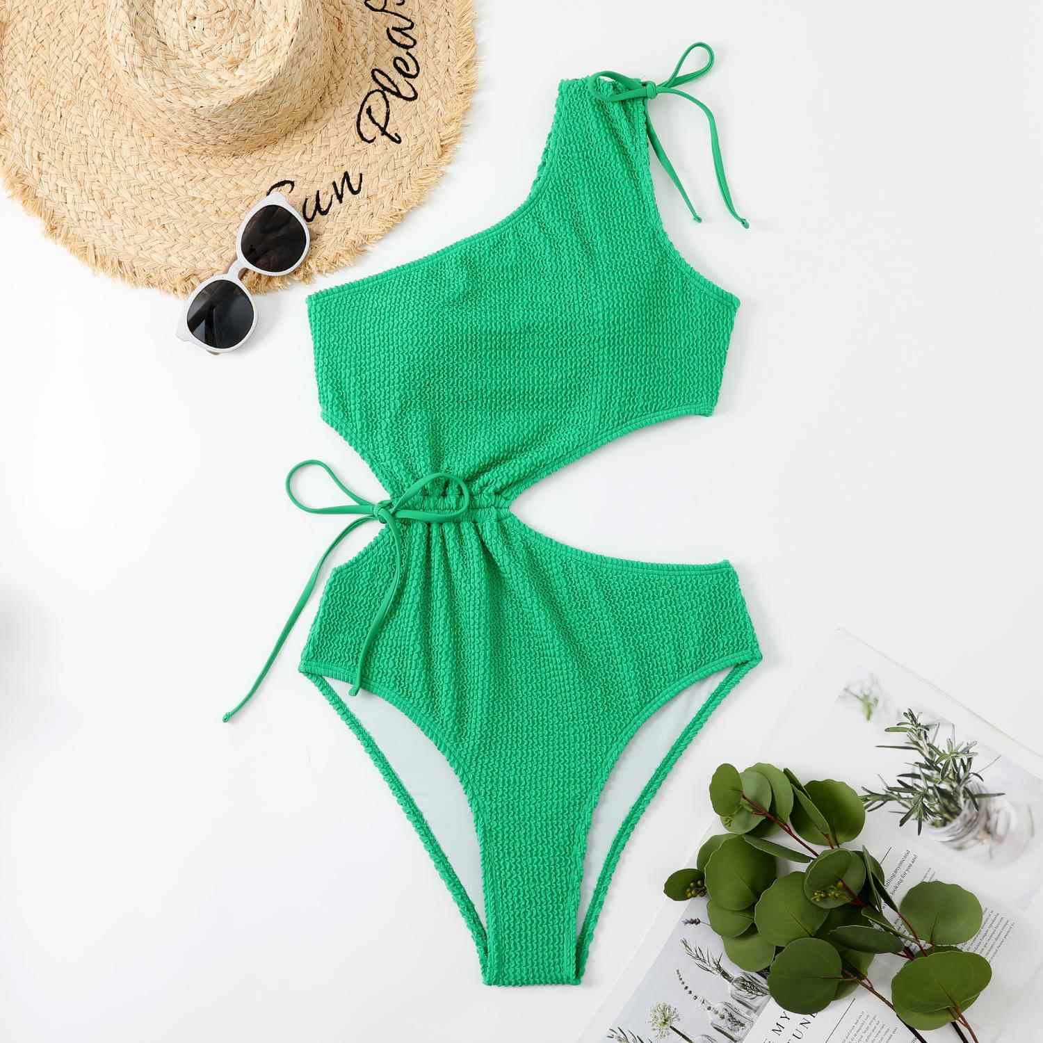 Wave pattern tie one shoulder sexy piece bikini swimsuit
