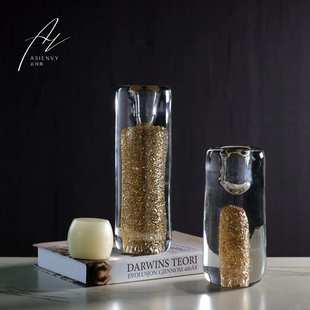 轻奢创意透明手工水晶玻璃蜡烛台家居样板间桌面装 饰摆件书挡镇纸