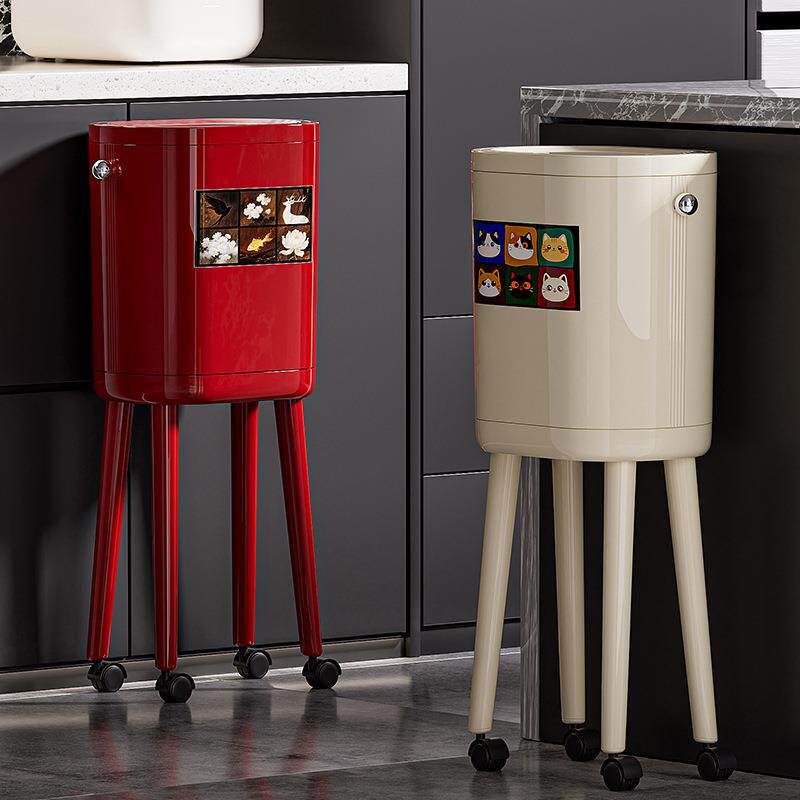 厨房垃圾桶专用高脚家用大容量带盖高颜值可移动卧室新款带轮纸篓