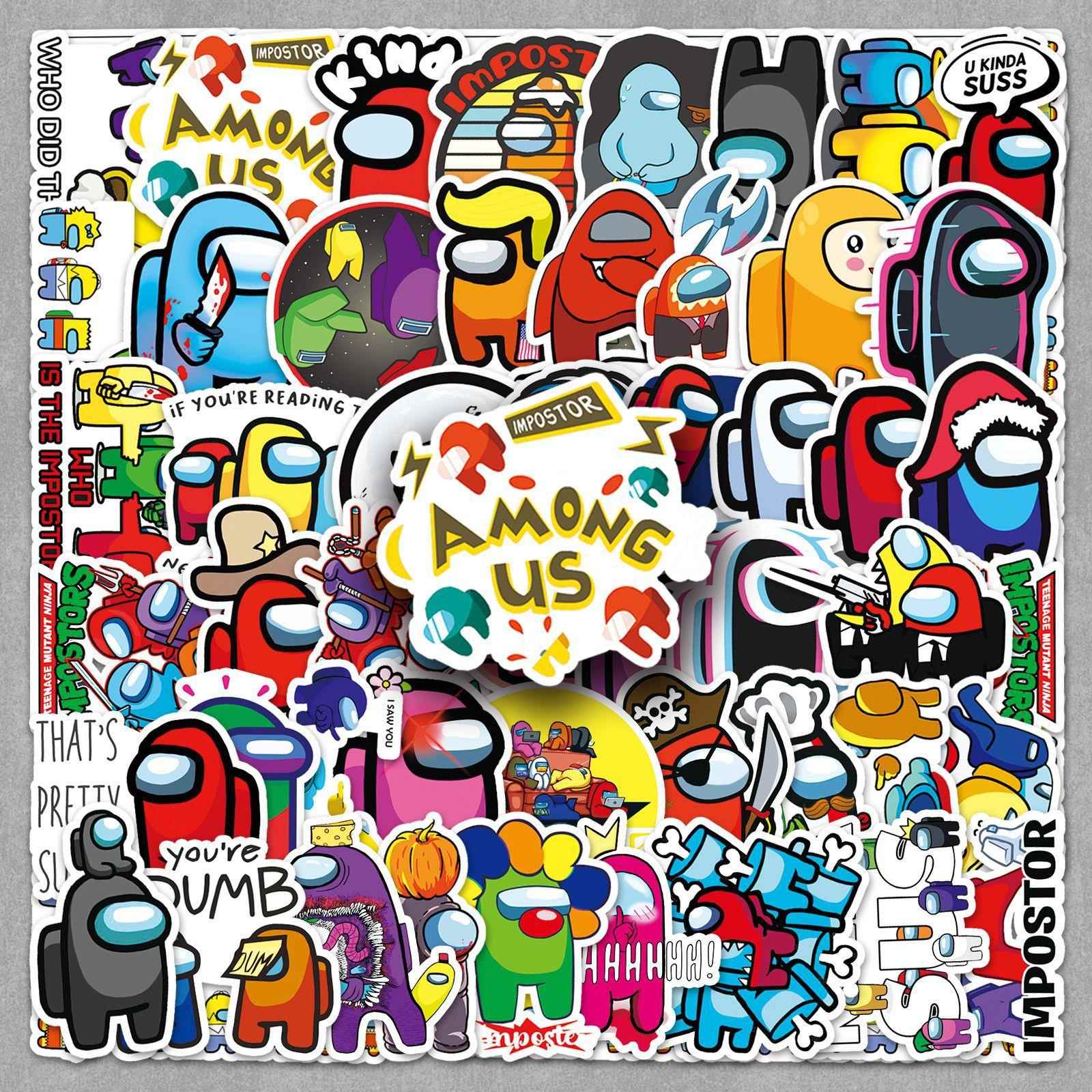 50张Among US贴纸太空人游戏周边无痕笔记本手账本行李箱贴纸