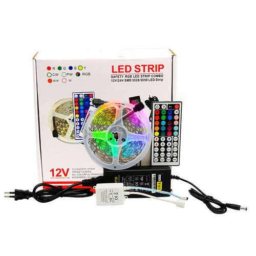 LED灯带5050RGB滴胶防水44键遥控套装智能变色12v软灯条装饰