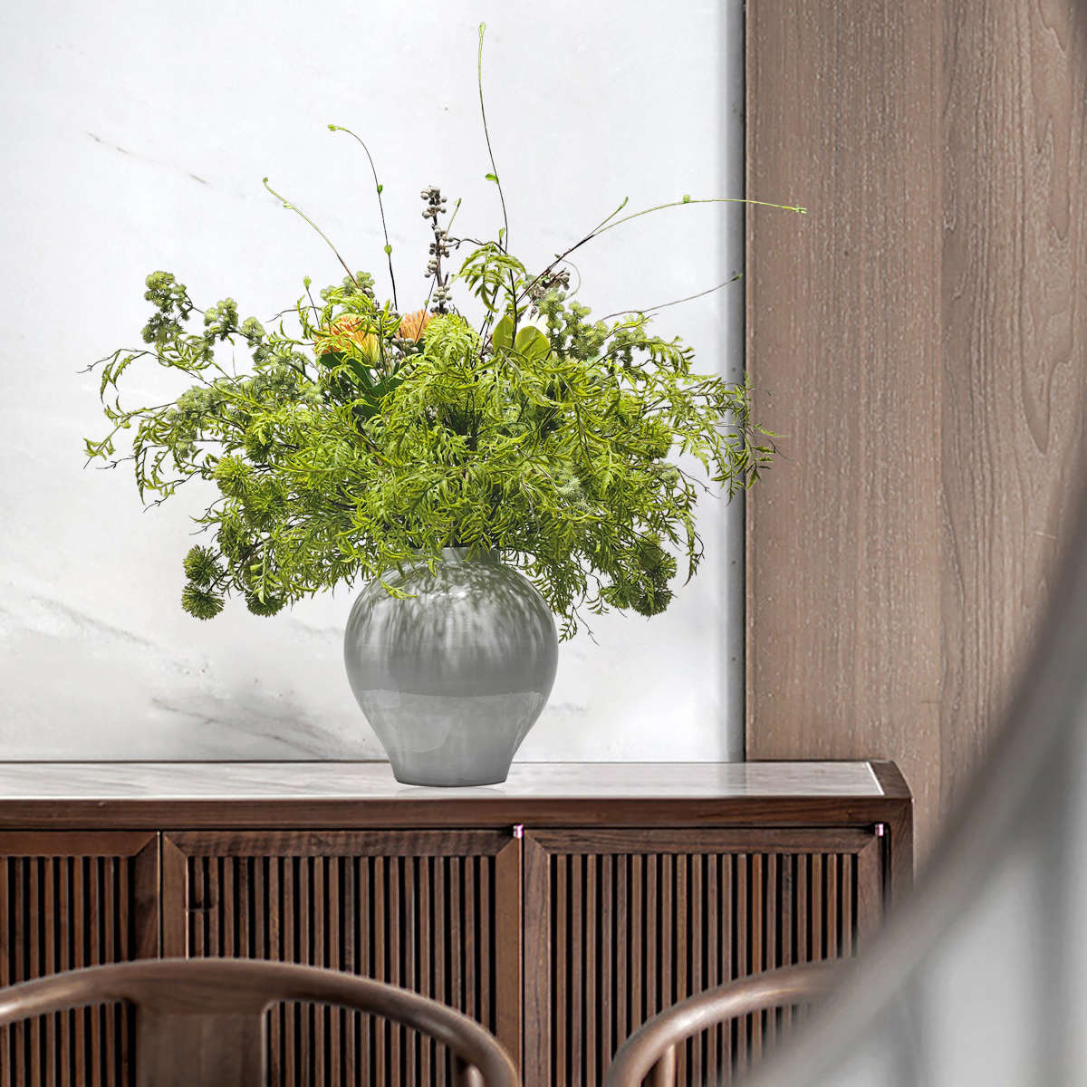 装饰酒店摆设前台花中式仿真盆景新售楼处假绿色软所装会花艺花大