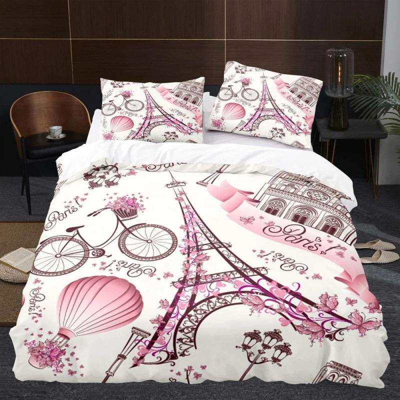 埃菲尔铁塔印花图案床上用品套装被套卧室装饰特大号羽绒被套枕套