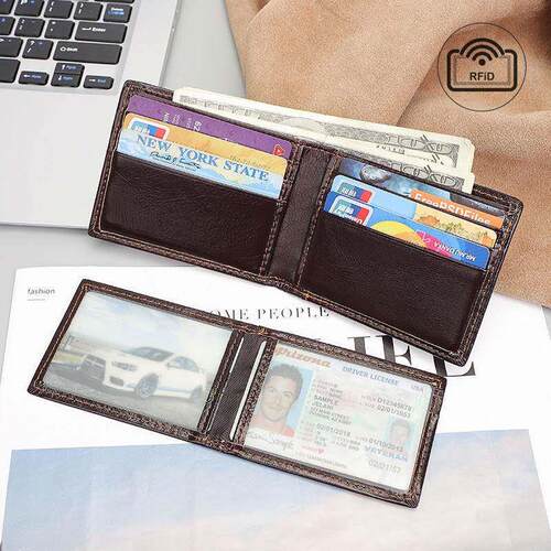 RFID Blocking Genuine Leather Short Wallet For Men Solid