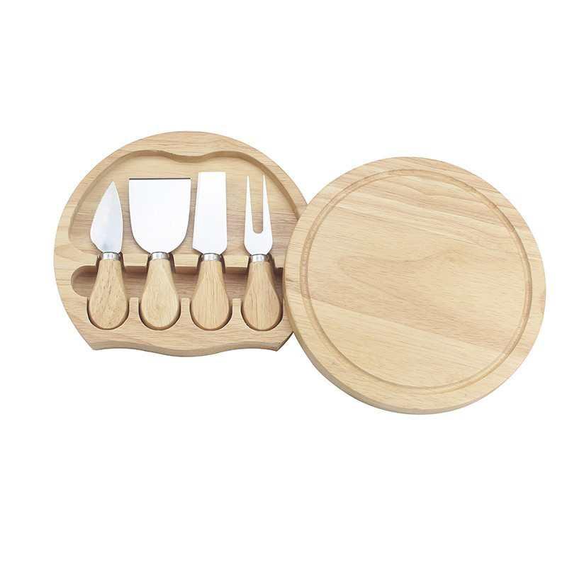 实木圆形奶酪板芝士刀组合套装家用水果砧板芝士披萨切盘可旋转