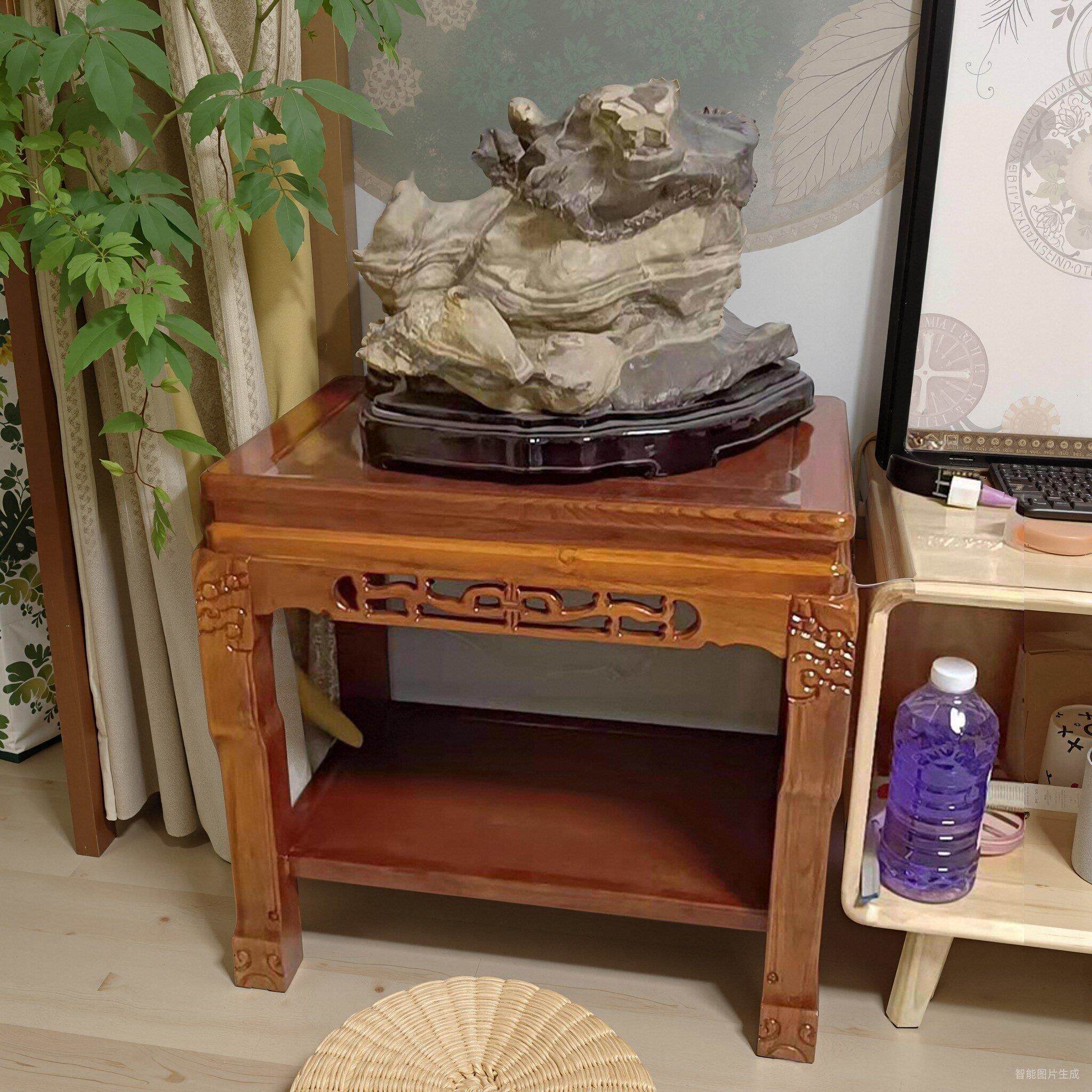 简约实木鱼缸盆景架子室内中式古典榆木置物架榫卯木质花几奇石架