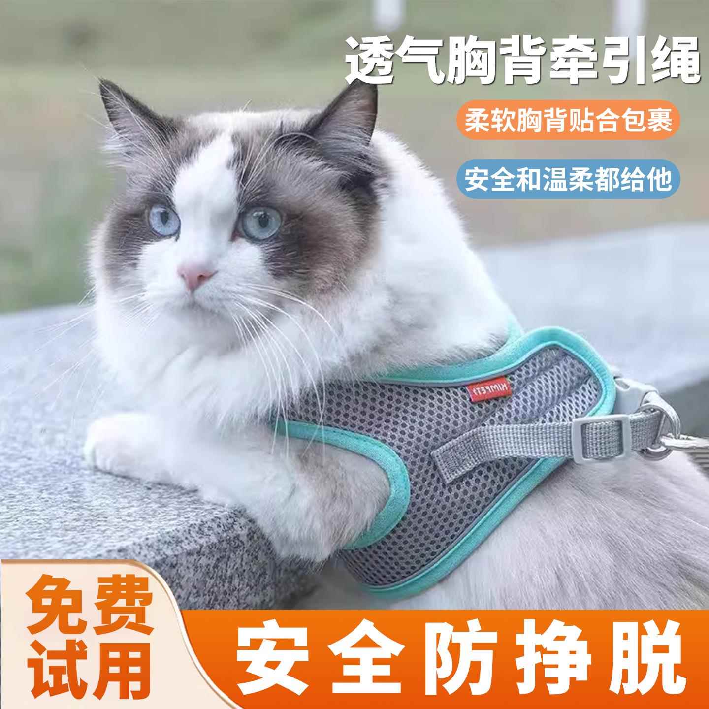 猫牵引绳防挣脱外出专用猫绳不勒脖溜猫绳猫
