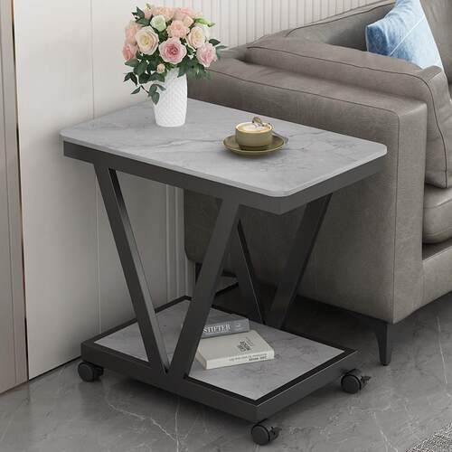 沙发边柜侧边柜轻奢岩板边几角几小桌子简约现代可移动小茶几带轮