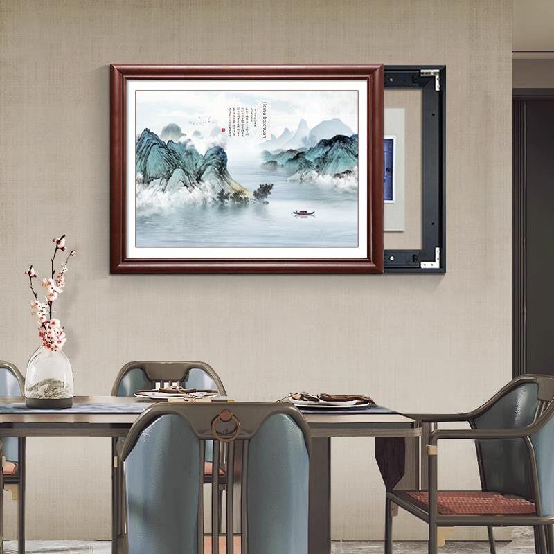 新中式电表箱装饰画免打孔2024新款遮挡餐厅墙面弱配电箱山水挂画