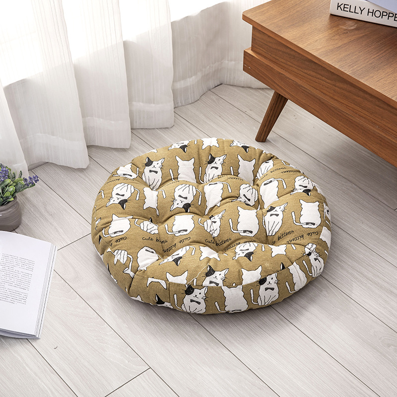 榻榻米圆形麻布印花软包坐垫桌布