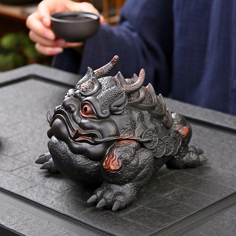 清溪紫陶手工大号金蟾茶宠客厅茶桌装饰摆件进财灵兽茶玩茶趣礼品