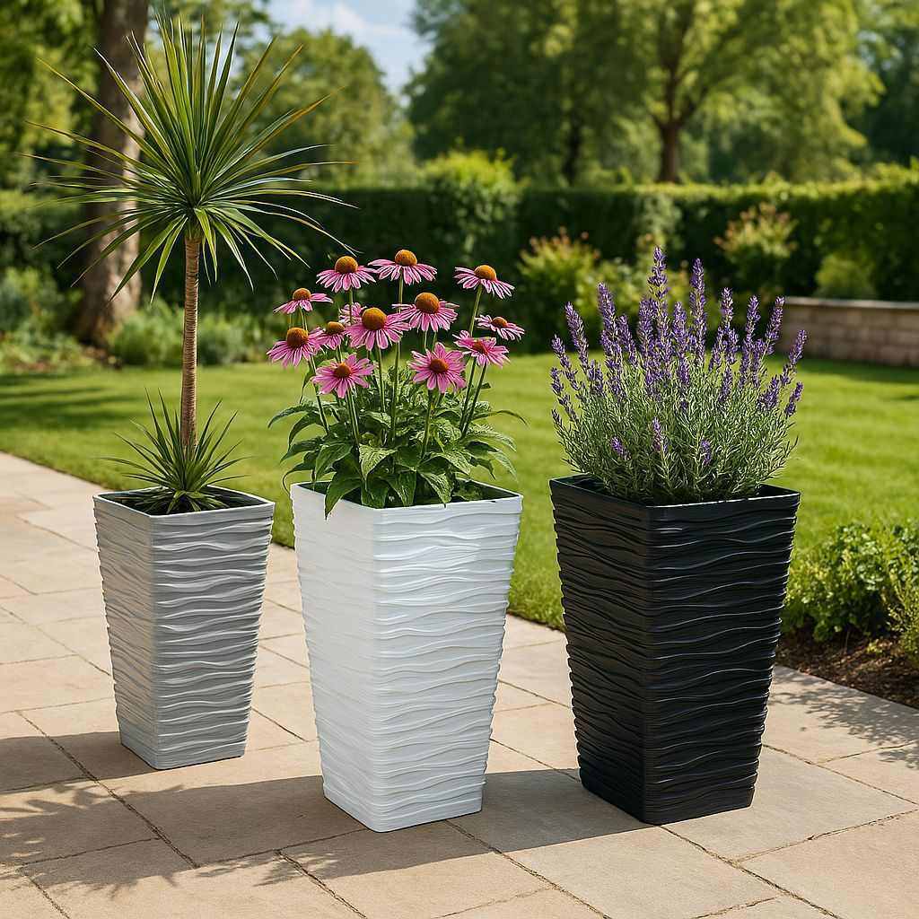 客厅门口装饰中大号树脂花盆高方水波纹塑料高档仿陶瓷轻便花盆