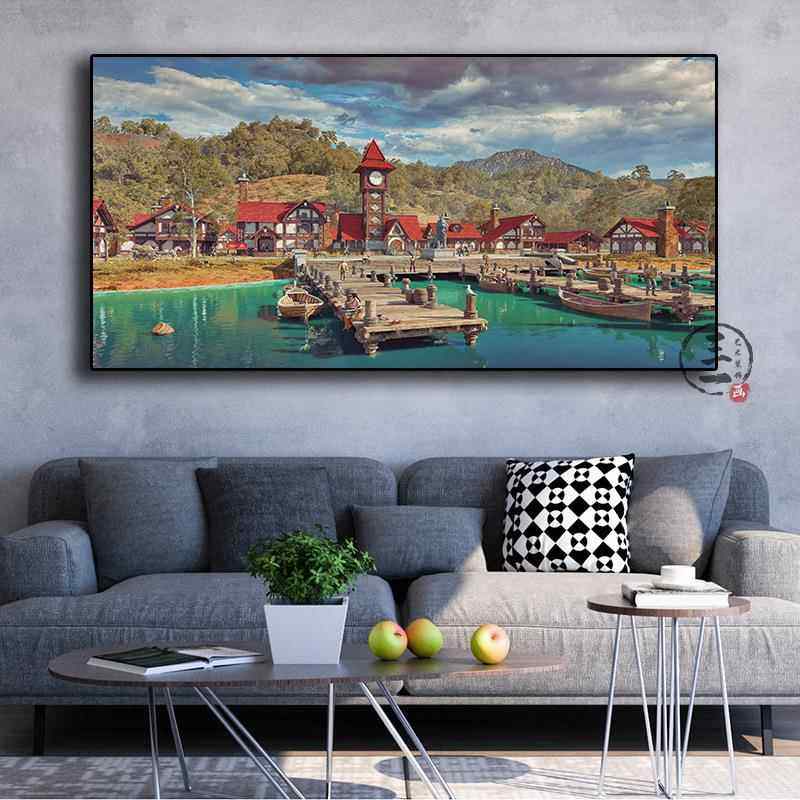 魔兽世界风景装饰画画湖畔镇暴风城部落联盟客厅卧室挂画电竞墙画