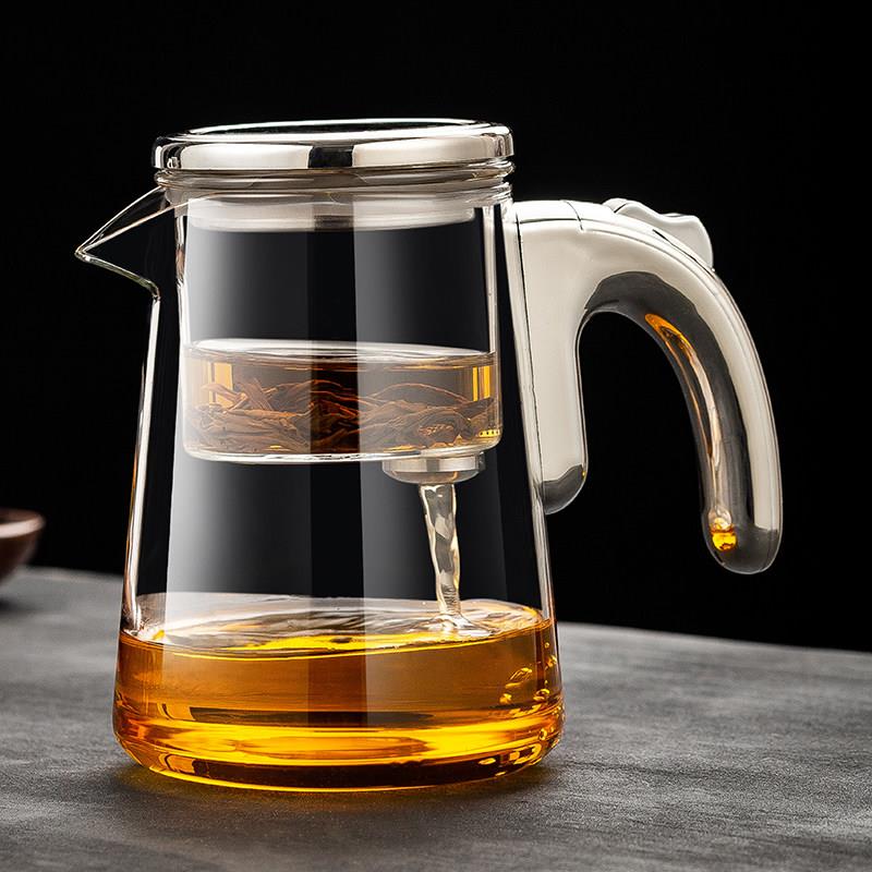 宜泡无杆磁吸飘逸杯一键过滤全玻璃内胆泡茶壶茶水分离冲茶器茶具