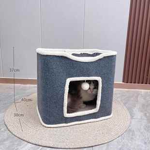高档冬季保猫麻窝猫子剑桶猫爬暖架猫窝一架体冬季猫窝封闭式双层