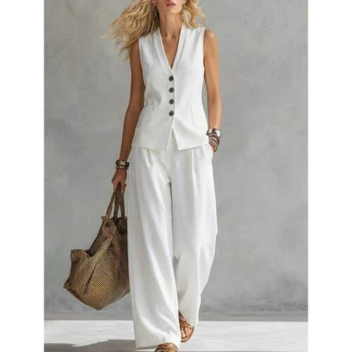 Sleeveless linen vest and pants set
