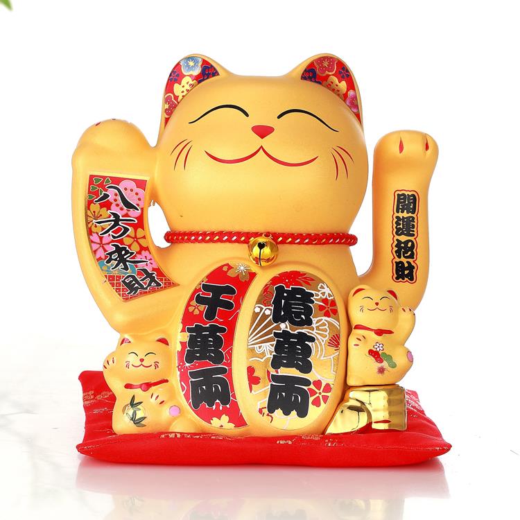 金色招财猫电动摇手陶瓷创意摆件 大号开业招财装饰品