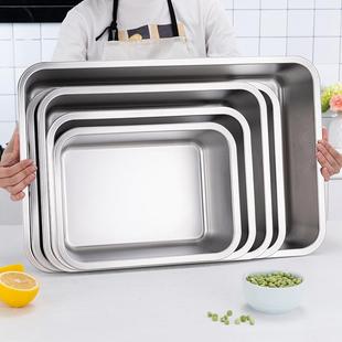 特厚不锈钢盘子304长方形加厚家用加深平底托盘烤鱼方盘商用方盆