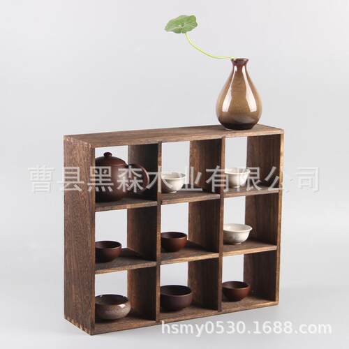 烧桐木茶杯架 茶壶茶具柜实木架 做旧多宝格收纳 小博古架子存放