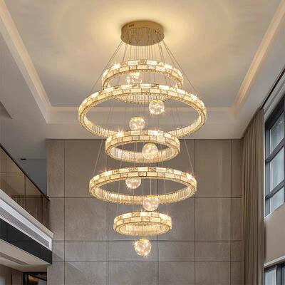 别墅复式楼大灯现代简约吊空楼中楼吊客挑厅7118带球吊灯挑高梯间