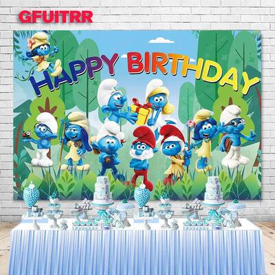 MINISO Forest Smurfs Backdrop Boys Kids Birthday Party Decor