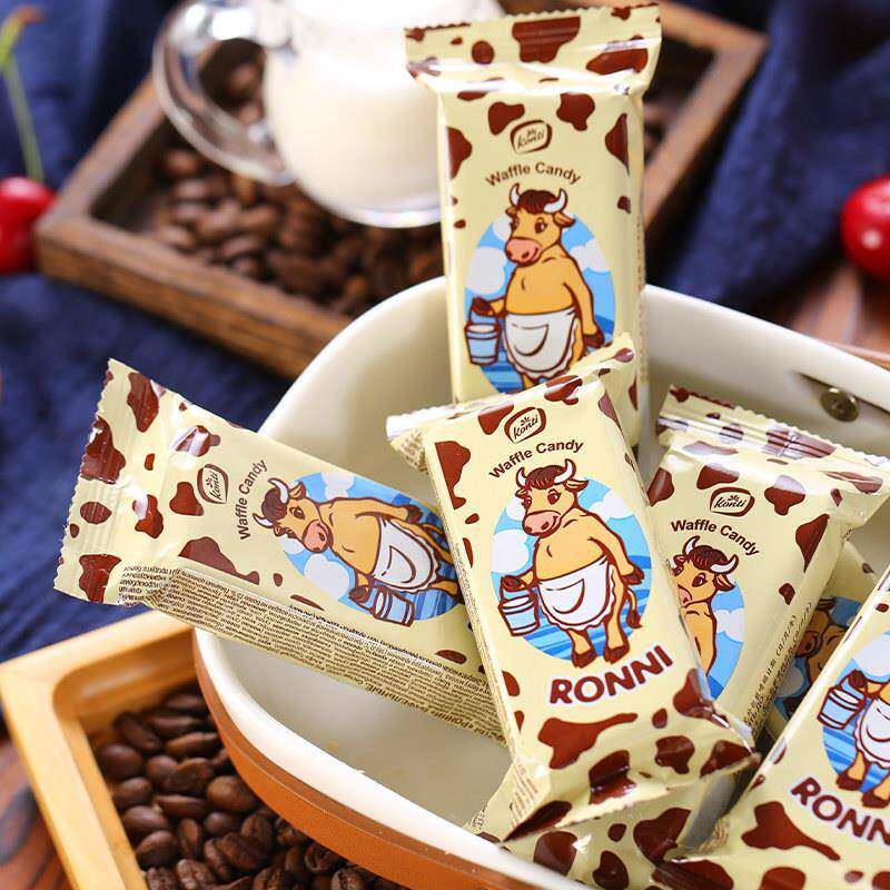俄罗斯进口大奶牛巧克力威化饼干 干散装konti康吉牌牛奶零食品50