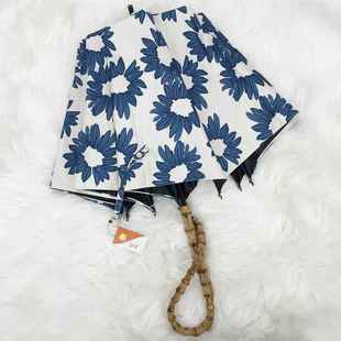 正品 邮日系黑防胶花朵公主包伞森系晴雨用两防风紫外线竹柄双人折