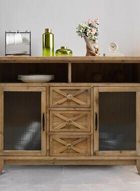 式实木餐边柜复古柜HHRS0007子做旧边柜玻收璃门纳电视美玄关半柜