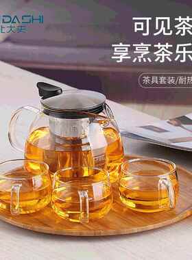 北大史玻璃茶壶茶杯不锈钢过滤茶漏耐高温泡茶壶家用茶具茶水分离