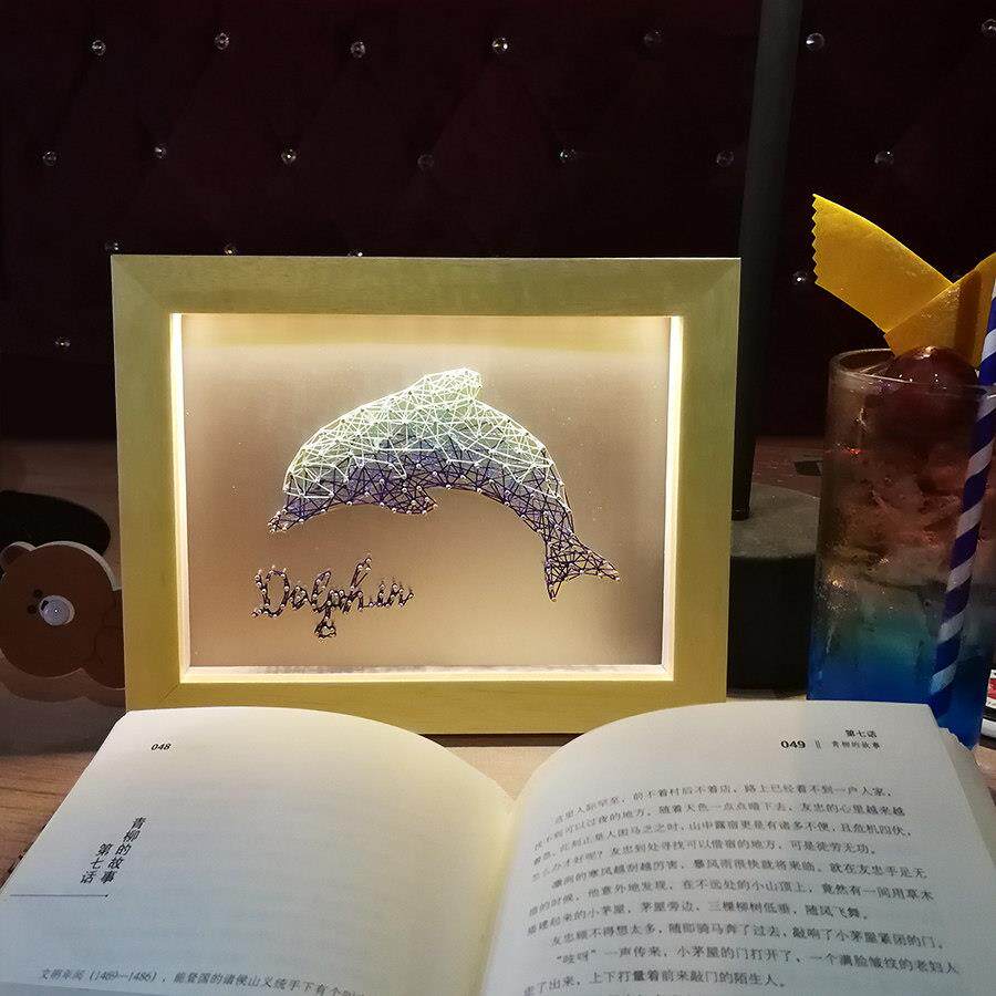 逐浪海豚创意钉子绕线 线弦丝画 画减闷手工DIY材料包成品生日节