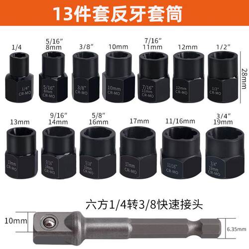 工4器9件套断头螺取出器丝LGS锥断丝螺母丝滑牙取断螺丝反丝倒丝