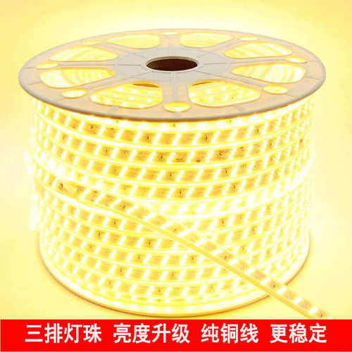 220VLED灯带三排高亮三色变光七彩家用室内客厅吊顶户外防水灯带