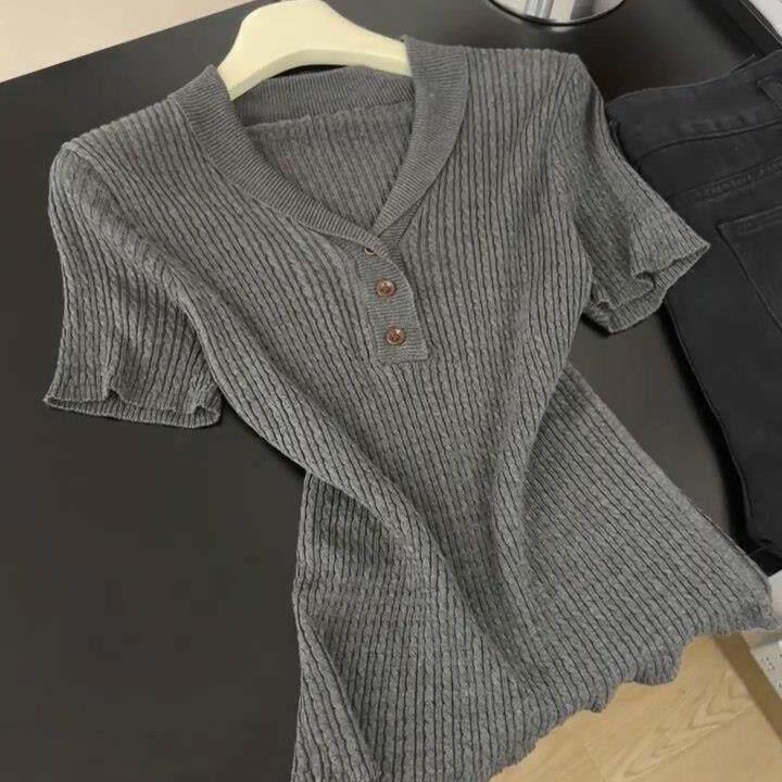 潮牌韩版休闲风显瘦短袖t恤女夏季新款气质高级感修身上衣内搭