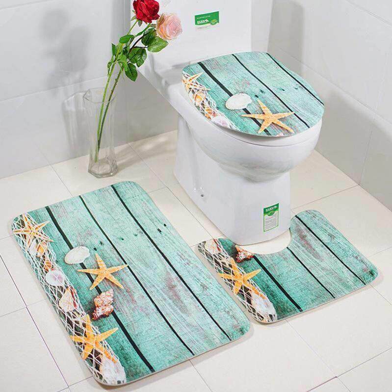 三件套浴室地垫海星toilet mat防滑3D印花防水地垫组合适用于浴室