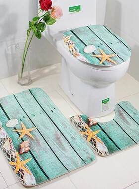 三件套浴室地垫海星toilet mat防滑3D印花防水地垫组合适用于浴室