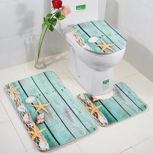 三件套浴室地垫海星toilet mat防滑3D印花防水地垫组合适用于浴室