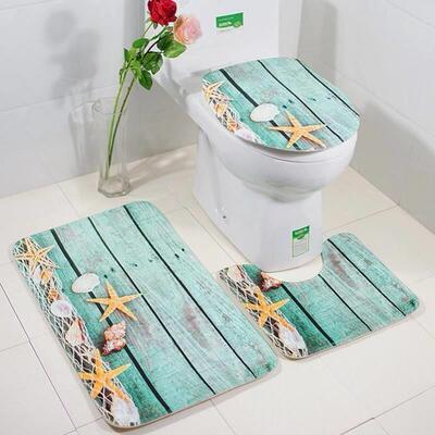 三件套浴室地垫海星toilet mat防滑3D印花防水地垫组合适用于浴室