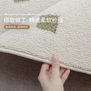 奶油风公寓复古硅藻丝2024新款 防水绿色黑石地毯客厅轻奢高级法式