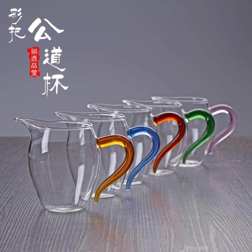 高硼硅玻璃玲珑公道杯尖嘴杯彩把透明玻璃企鹅公杯功夫茶海分茶器