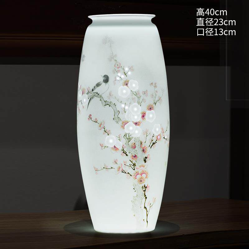 高档景镇瓷器手绘薄瓶胎半德刀泥花摆件名人家居新中式客厅装饰陶