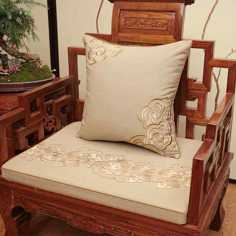 正品汉中式红木沙发垫棉麻刺绣靠垫靠背木实圈椅垫罗坐床垫子海绵