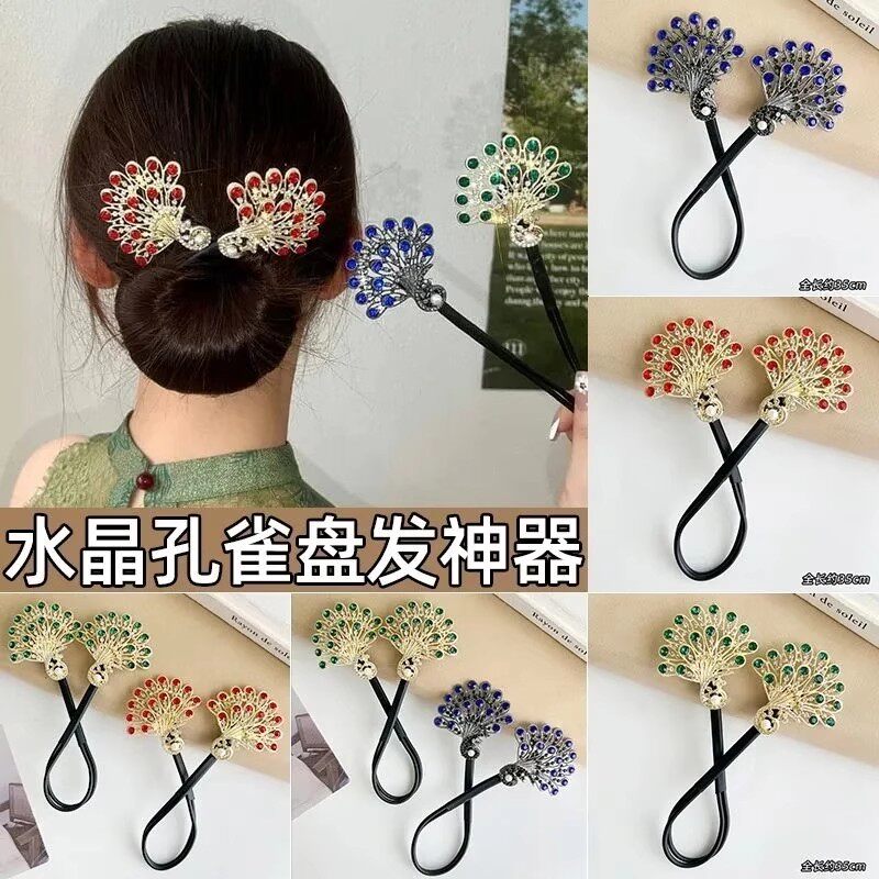 百搭花苞头孔雀开 屏发箍女高级感压发夹子头饰扭扭夹新款高端精