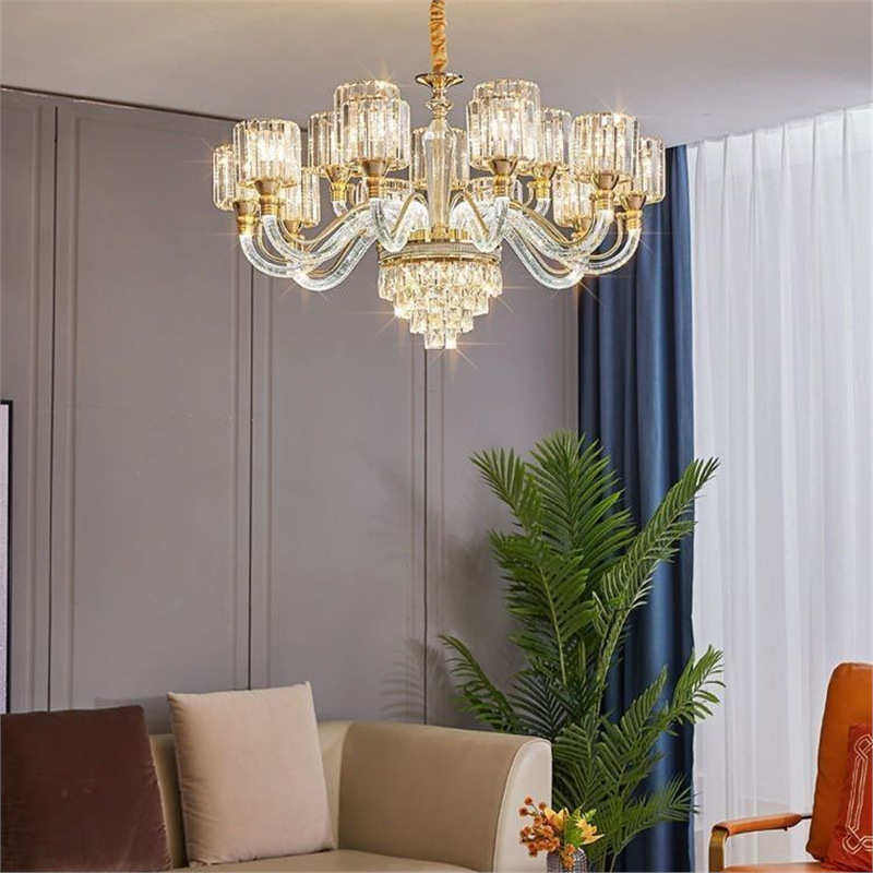 新款欧式客厅吊灯简欧卧室灯灯臂发光灯具轻奢水晶家用豪华大气灯