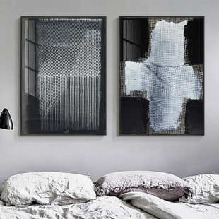 海因茨·马克冷色调抽象线条装饰画黑白工业风样板房后现代大幅画