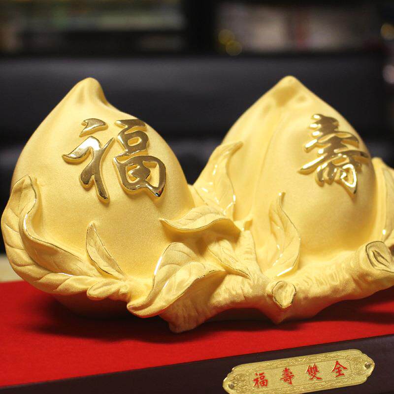 高档绒金桃福寿双桃黄金摆送件贺寿祝寿礼物沙老人朋友生日礼物礼