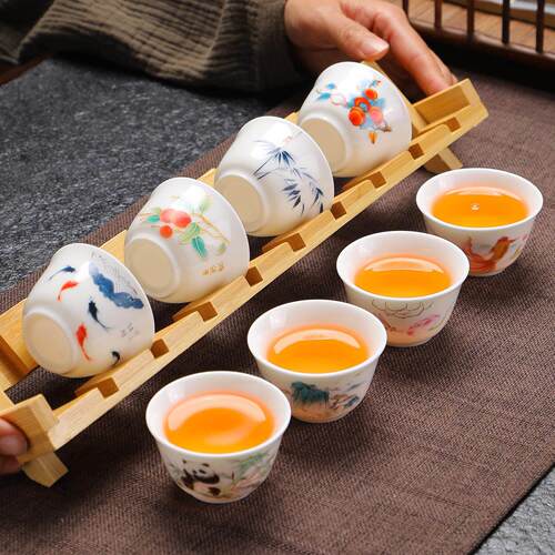 问谦堂德化羊脂玉白瓷功夫小茶杯套装6祇品茗杯陶瓷茶具喝茶茶碗