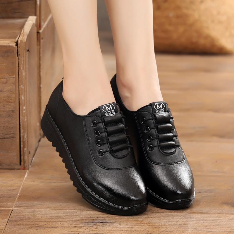 正品鞋新款春季深单口妈妈鞋休女鞋软底闲中老年舒适轻便平底女式