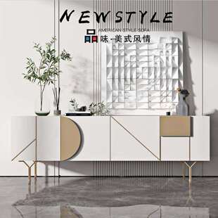 意式轻奢烤漆电视柜客厅小户型白色视听柜黑色地柜实木储物柜